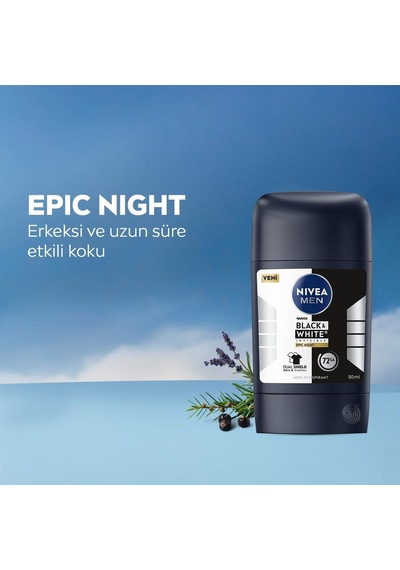 Men Erkek Stick Deodorant Black&white Invisible Epic Night 50 Ml,72 Saat Terleme Karşıtı,kumaş Koruması,alkolsüz
