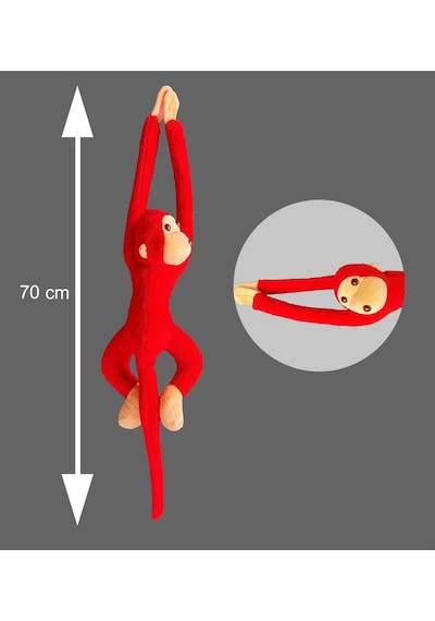 Sevimli Peluş Maymun Oyuncak, Elleri Yapışabilen 70 Cm Kırmızı