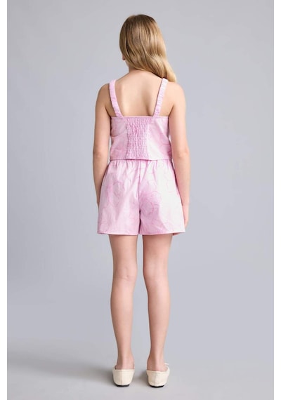 Defacto Regular Fıt Poplin Çiçekli Pembe Şort Kız Çocuk I0123a826hspn614 Pembe-pn614