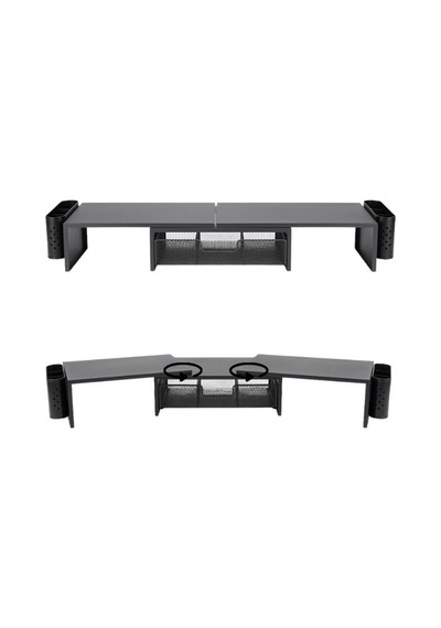 Temel Siyah Çift Monitör Yükseltici Stand Çekmeceli Masaüstü Organizer 9216