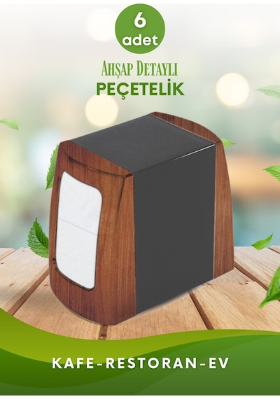 Grimorlife 6 Adet Ahşap Detaylı Çift Taraflı Yaylı Peçetelik Kafe Restaurant Lokanta Büfe Otel Peçetelik Diğer