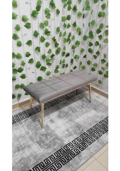 Özcan Metal Gold Metal Ayaklı Metal Kasalı Bench Mutfak Salon Antre Yatak Odası Balkon Puf Bank Gri