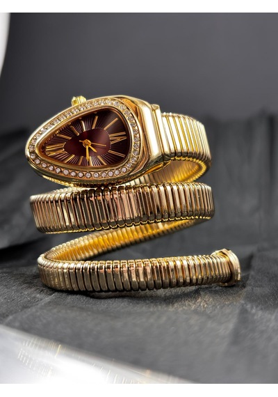 Yafani Gold Gümüş Yılan Model Kadın Saati Bordo