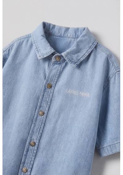 Magu Erkek Çocuk Oversize Denim Mavi Gömlek Şort Takım - Yazlık İkili Takım Mavi