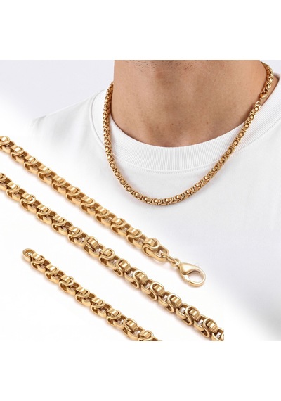 Premium Parlak Ve Şık Marin Zincir Erkek Çelik Kolye 5 Mm 55 Cm 3183eck010 - Gold Renk Altın