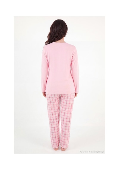 Lela Desenli Yumuşak Dokulu Kışlık Polar Pijama Takımı Kadın Pijama Takımı 6575031 Pembe