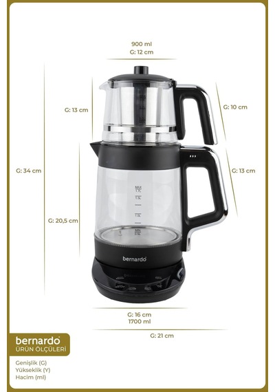 Bernardo Roma 1.7 L Dijital Cam Çay Makinesi