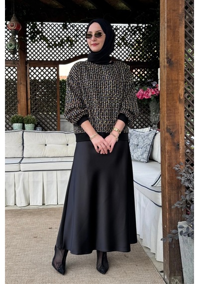 Rabia Şamlı Tanem Tüvit-saten Etekli Takım Sarı Normal