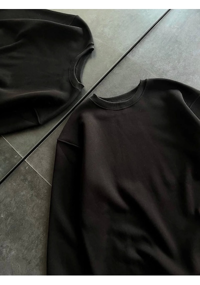 Etiler Collection Kışlık Bisiklet Yaka Üç İplik Basic Sweatshirt - Siyah