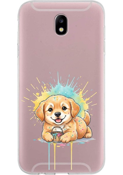 Samsung Galaxy J7 Pro İle Uyumlu Splash Köpek Tasarımlı Şeffaf Silikon Kılıf Şeffaf