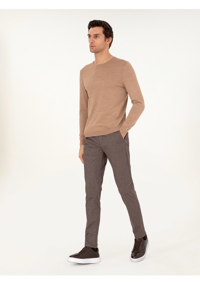 Cacharel Kahverengi Slim Fit Pamuk Karışımlı Kanvas Pantolon