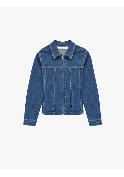Koton Slim Fit Uzun Kollu Klasik Yaka Fermuarlı Denim Ceket Orta İndigo 6sal50014md