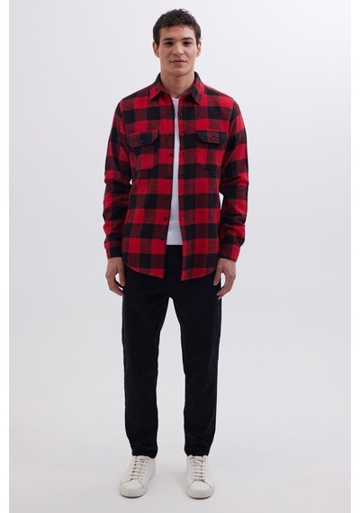 Tudors Erkek Slim Fit Dar Kesim Uzun Kollu Kapaklı Çift Cepli Kareli Kışlık Oduncu Gömlek-41626 Çok Renkli