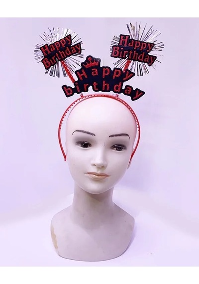 Happy Birthday Yazılı Püsküllü Neon Kırmızı Renk Doğum Günü Tacı 22x19 Cm Standart