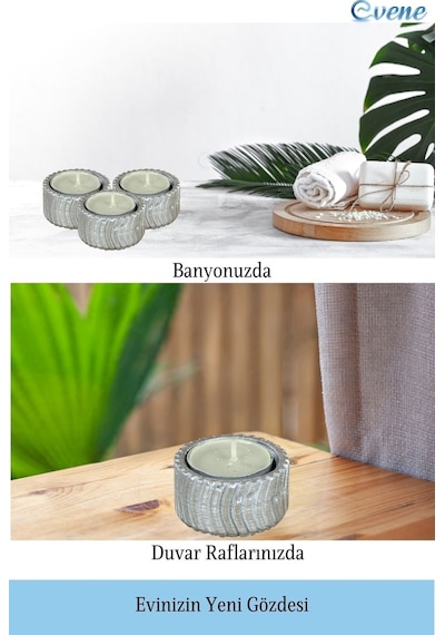 Eskitme Mumluk Şamdan 3 Adet Tealight Uyumlu Üçlü Tekerlek Model - Gümüş