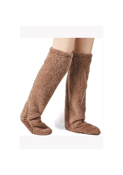 Leiste Sock Peluş Uyku Çorabı Welsoft Diz Üstü Oda Çorabı Ayak Isıtıcı Uzun Gonç Çorap Kahve