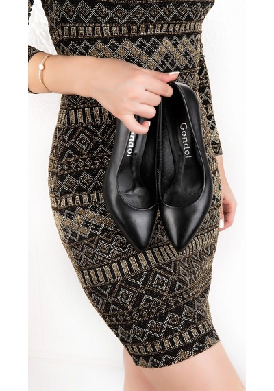 Gondol Hakiki Deri Orta Boy Topuk Stiletto-vdt.23 Siyah
