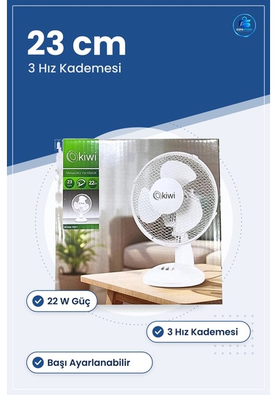 Masaüstü Vantilatör 23 Cm 22 W 3 Hız Ayarlı Beyaz Ofis Ev Serin T