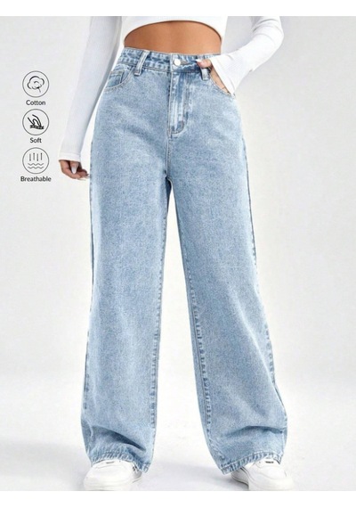 Kene Jeans Kadın Yüksek Bel Buz Kar Boyfriend Bol Paça Pantolon Buz Kar