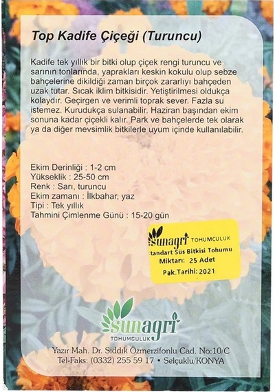 SunaGRi Turuncu Top Kadife Çiçek Tohumu