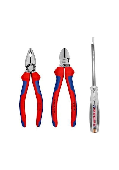 Knipex 3'lü Set Kombine Pense 180 MM + Yan Keski 160 MM Kontrol Kalemi 190 Mm Set