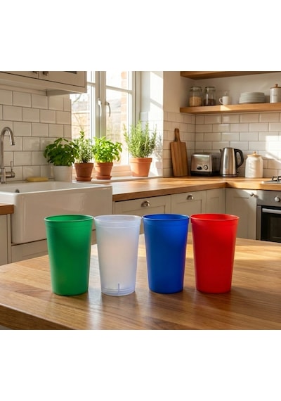 350ml 4'lü Renkli Kokusuz Kırılmaz Sofra Ve Piknik Bardağı Opak Şeffaf-mavi-yeşil-kırmızı