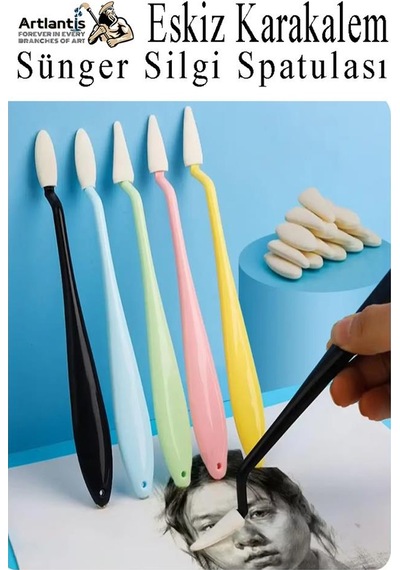 Sünger Silgi Satula 12 Parça 1 Paket Karakalem Eskiz Karıştırıcı Dağıtıcı Sünger Silici Sileceği Spatulası