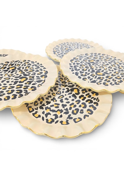 Sudedi Home Leopar Desenli Krem Zemin 21 Cm 6 Lı Pasta Tabağı Seti Gerçek Altın Yaldızlı Lüks Sunum Çok Renkli