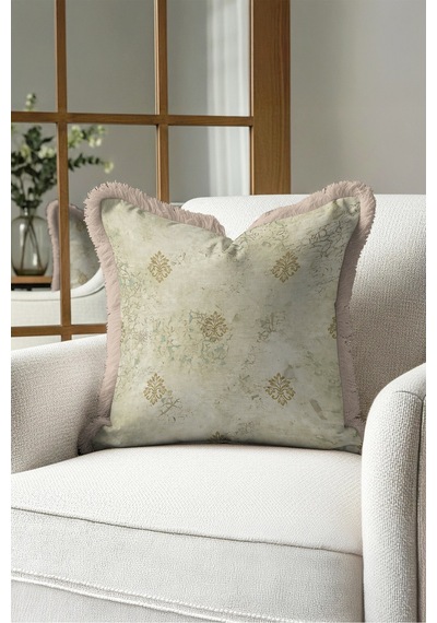 Vintage Damask Motifli Avangart Saçaklı Yastık Kılıfı - Eskitme Klasik Vizon Püsküllü Kırlent Kılıfı Kayıp Ufuk Ritüel Vintage Damask Motifli Avangart Saçaklı Yastık Kılıfı - Eskitme Klasik Vizon Püsküllü Kırlent Kılıfı Kayıp Ufuk Ritüel