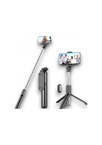 Bluetooth Kumandalı 360 Derece Dönebilen Tripod Özellikli Selfie Çubuğu Siyah