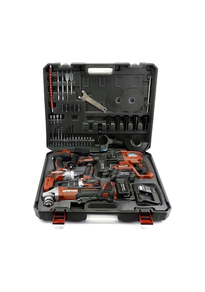 Böhrer BA01012K Kırmızı Akülü Kırıcı Delici + 125 MM Taşlama + 13 MM Vidalama + 450 NM Somun Sıkma + Lamba 5'li Set