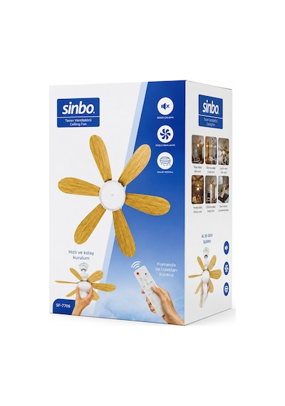 Sinbo Sf-7708 Tavan Vantilatörü Ve Avize Lamba 2'si 1 Arada - Kumandalı 52 Cm 6 Ahşap Görünümlü Plastik Kanat 3 Kademe- 6'li Paket