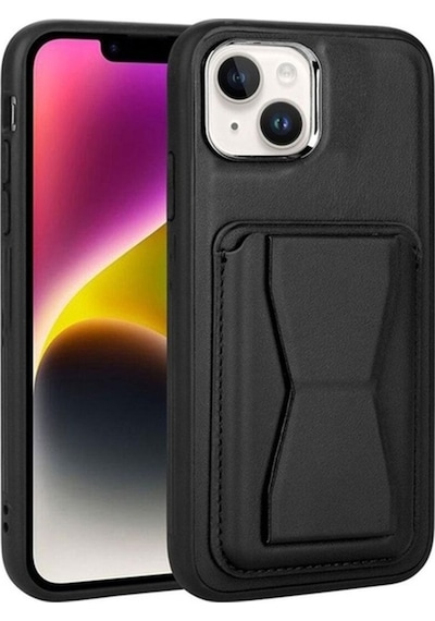 Apple Uyumlu iPhone 14 Plus Kılıf Kartlıklı Standlı Pu Deri Zore Memo Kapak Siyah