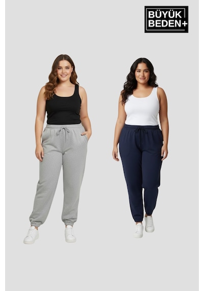 Süperlife Kadın Büyük Beden İkili Jogger Paça Lastikli İnce Eşofman Altı Seti Spr26bea951+2 Navy-grey Mel Süperlife Kadın Büyük Beden İkili Jogger Paça Lastikli İnce Eşofman Altı Seti Spr26bea951+2 Navy-grey Mel