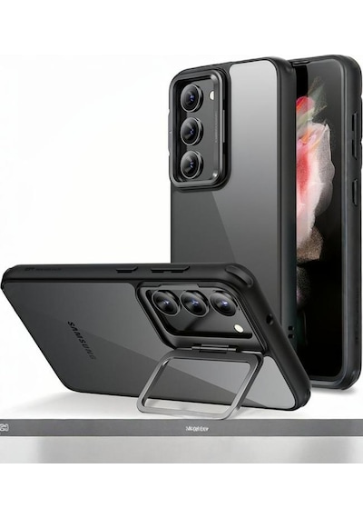 Esr Samsung Uyumlu S23 Kılıf Standlı Kickstand Silikon - Şeffaf Siyah Şeffaf Siyah