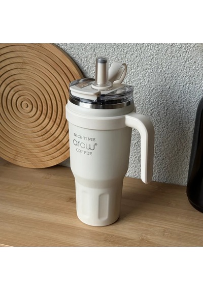 Arow Paslanmaz Çelik Tutmalı Termos Beyaz 1 Litre Beyaz