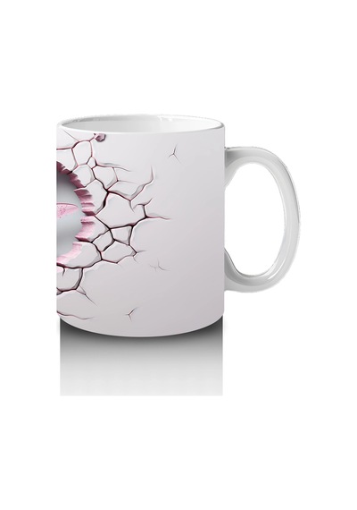 Kalp Şeklinde Çatlakta Pembe Yusufçuk İllüstrasyonu Baskılı Kahve Kupası Renkli