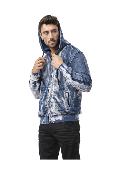 Cipo & Baxx Cl594 Siyah-mavi Tie-dye Desenli Kapüşonlu Sweatshirt Retro Havası Mavi
