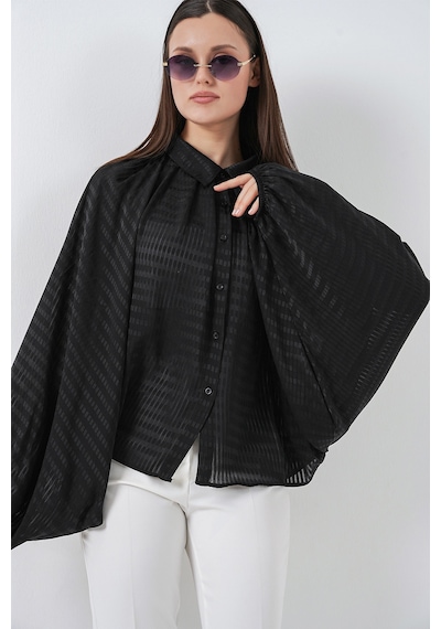 Bigdart Kadın Yarasa Kol Oversize Gömlek 20368 - Siyah