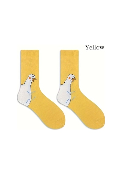 Hitit Socks Unisex 4 Çift Ördek Başı Desenli Çorap Ördek Dese... Çok Renkli