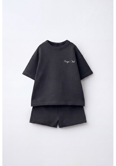 Unisex Çocuk Pamuklu Antrasit Magu Club T-shirt Şort Takım