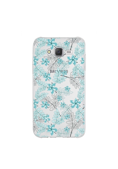 Samsung Galaxy Uyumlu J7 Core Kapak Floral Su Yeşili Tasarımlı Şeffaf Silikon Kılıf