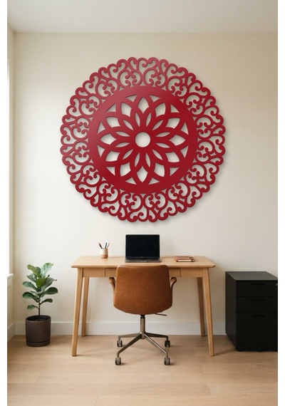 Lotus Mandala Metal Duvar Tablosu - Duvar Sanatı - Duvar Dekoru - Kırmızı