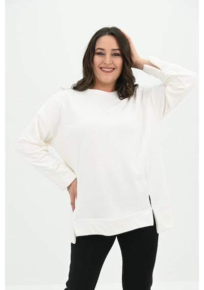 Kadın Büyük Beden Oversize Yırtmaç Detaylı Sweatshirt 1865-25 Ekru