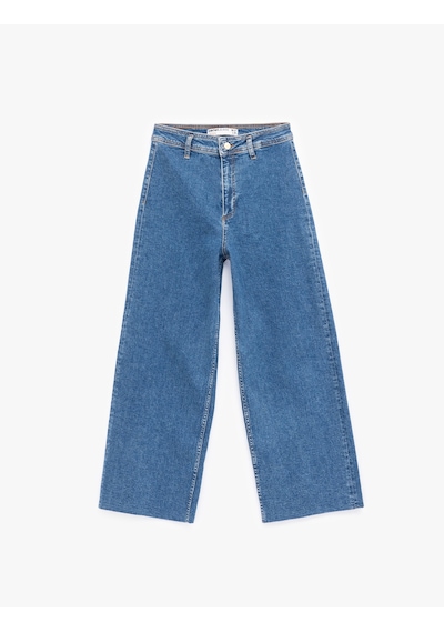 Koton Yüksek Bel Rahat Kesim Geniş Paça Pamuklu Jean Pantolon - Culotte Jeans Koyu İndigo 6wal40013md Dark Indigo Koton Yüksek Bel Rahat Kesim Geniş Paça Pamuklu Jean Pantolon - Culotte Jeans Koyu İndigo 6wal40013md Dark Indigo