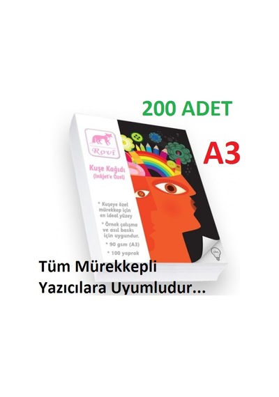 Epson-Hp-Canon Uyumlu 200 Adet A3 Parlak Kuşe Kağıt 120 Gram