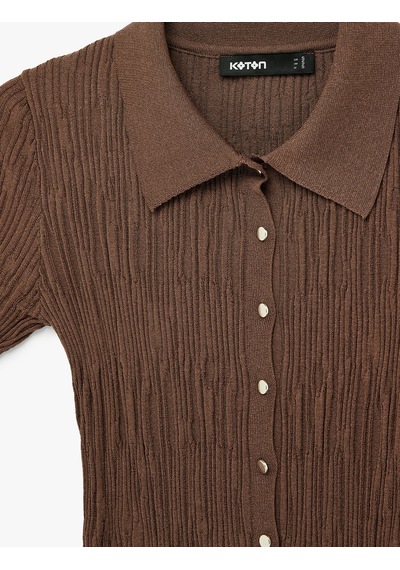 Koton Slim Fit Polo Yaka Kısa Kollu Düğmeli Kazak Kahverengi 6sak90021ht Kahve