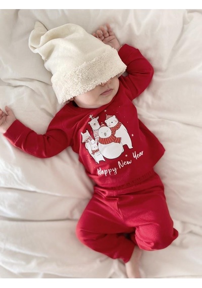 Key Kids Yeni Yıl Family Kırmızı Pijama Noel Konseptli Kırmızı