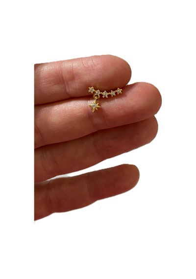 Zirkon Taşlı Yıldız Tasarım Tragus Helıx Kıkırdak Pearsıng Küpe 1adet Altın