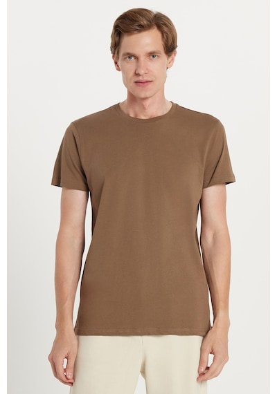 Tudors Unisex 5li Pkt Siyah-beyaz-taş-kahvereng-kiremit Slim Fit Dar Kesim %100 Pamuk Bisiklet Yaka Tişört-36951 Multi